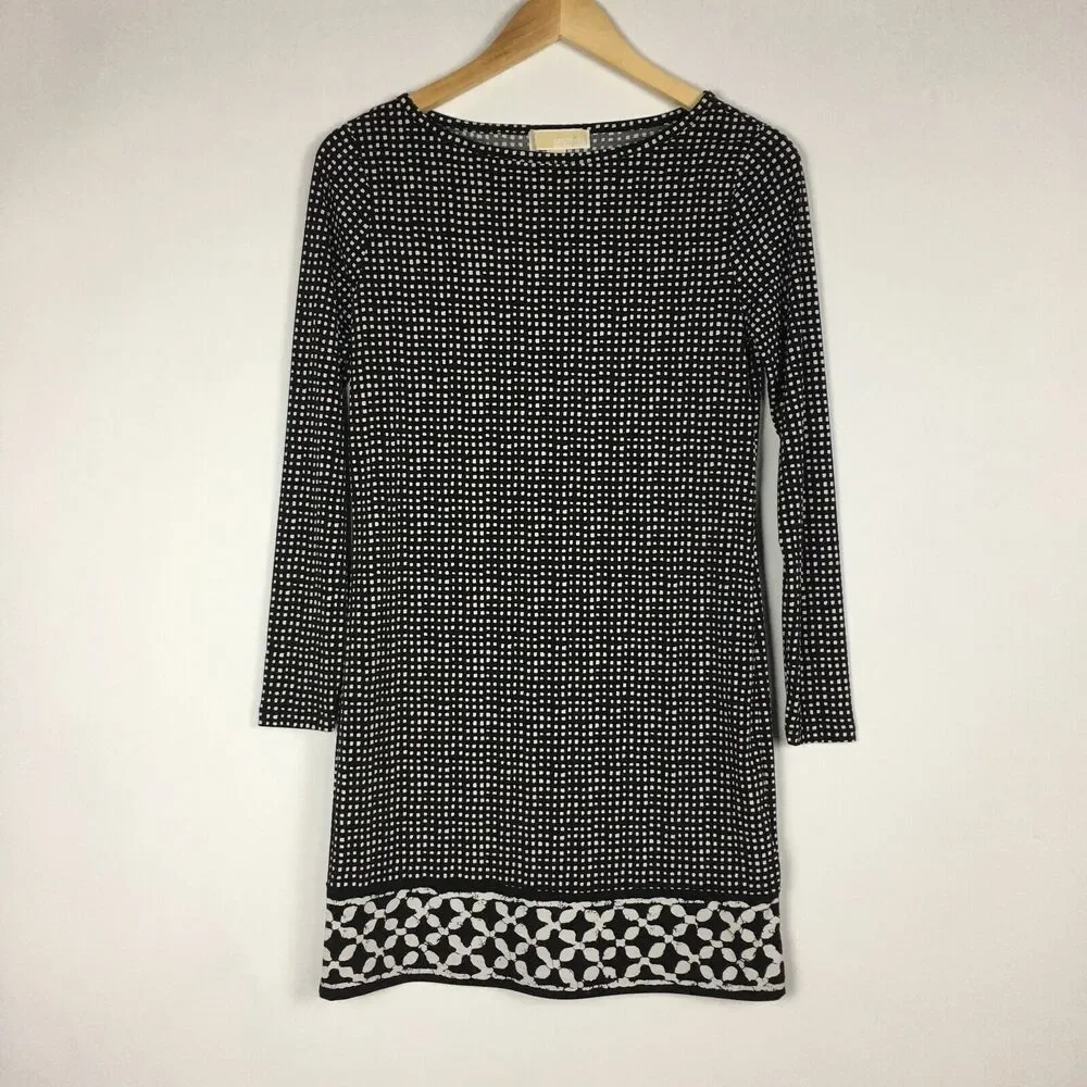Michael Kors Black Mini Sheath Dress Geometric Long Sleeve Women's‎ Size PS